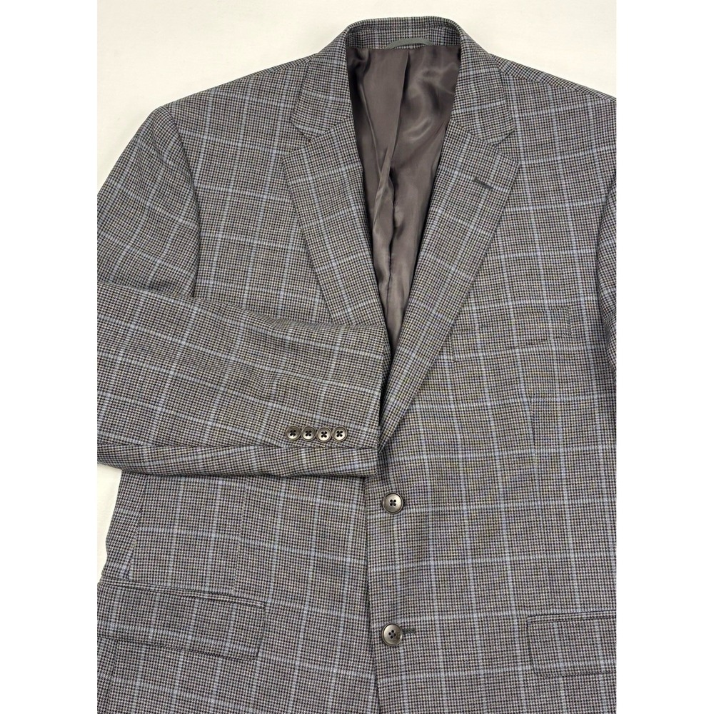 JB Britches Logan 100% Wool Sport Coat Gray Houndstooth Blue Windowpane 44R EUC